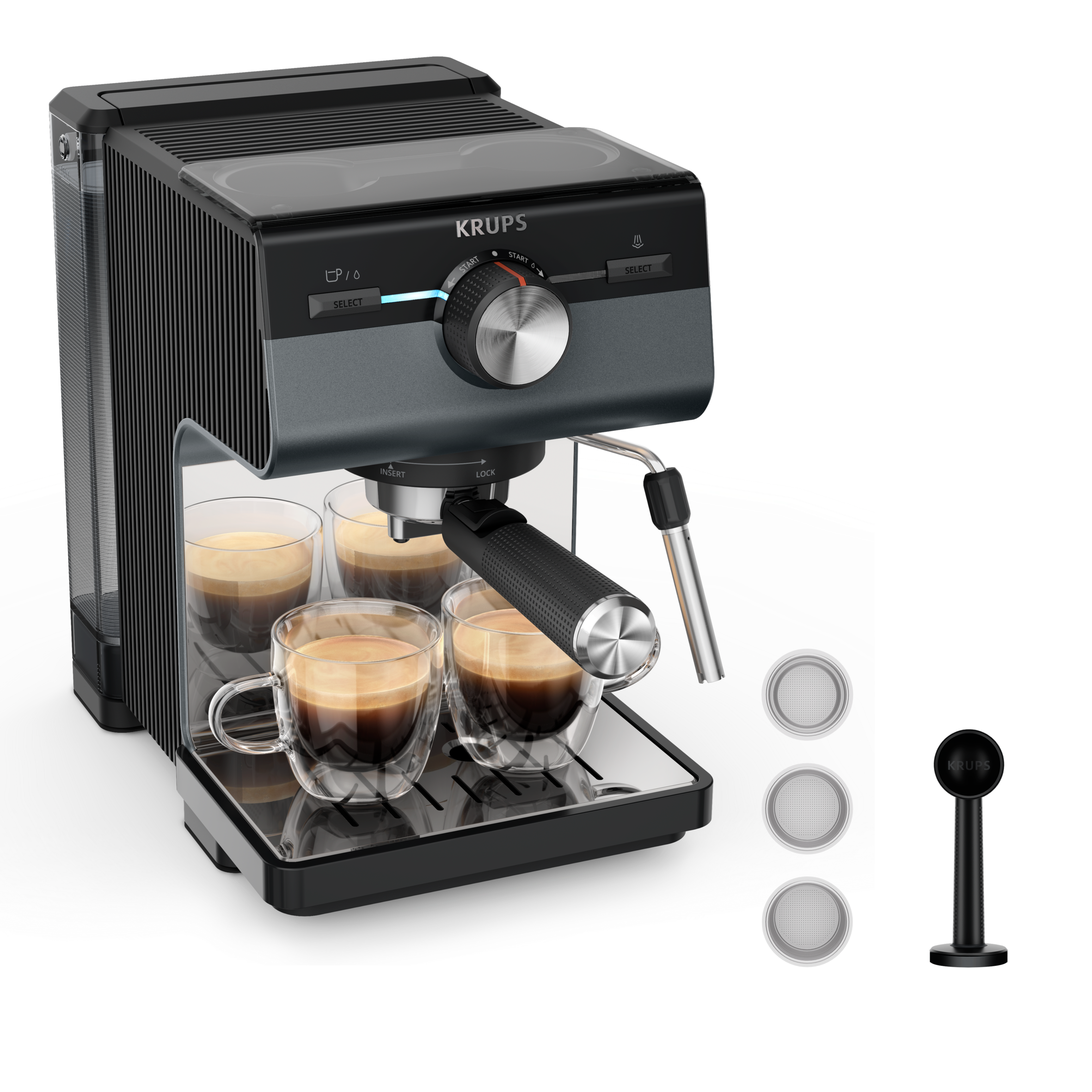 Pákový kávovar KRUPS Authentic+ XP384G10 tmavosivý