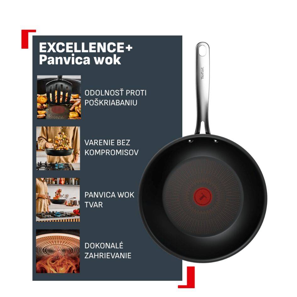 Nepriľnavá panvica wok Tefal Excellence+ G3301902 28 cm