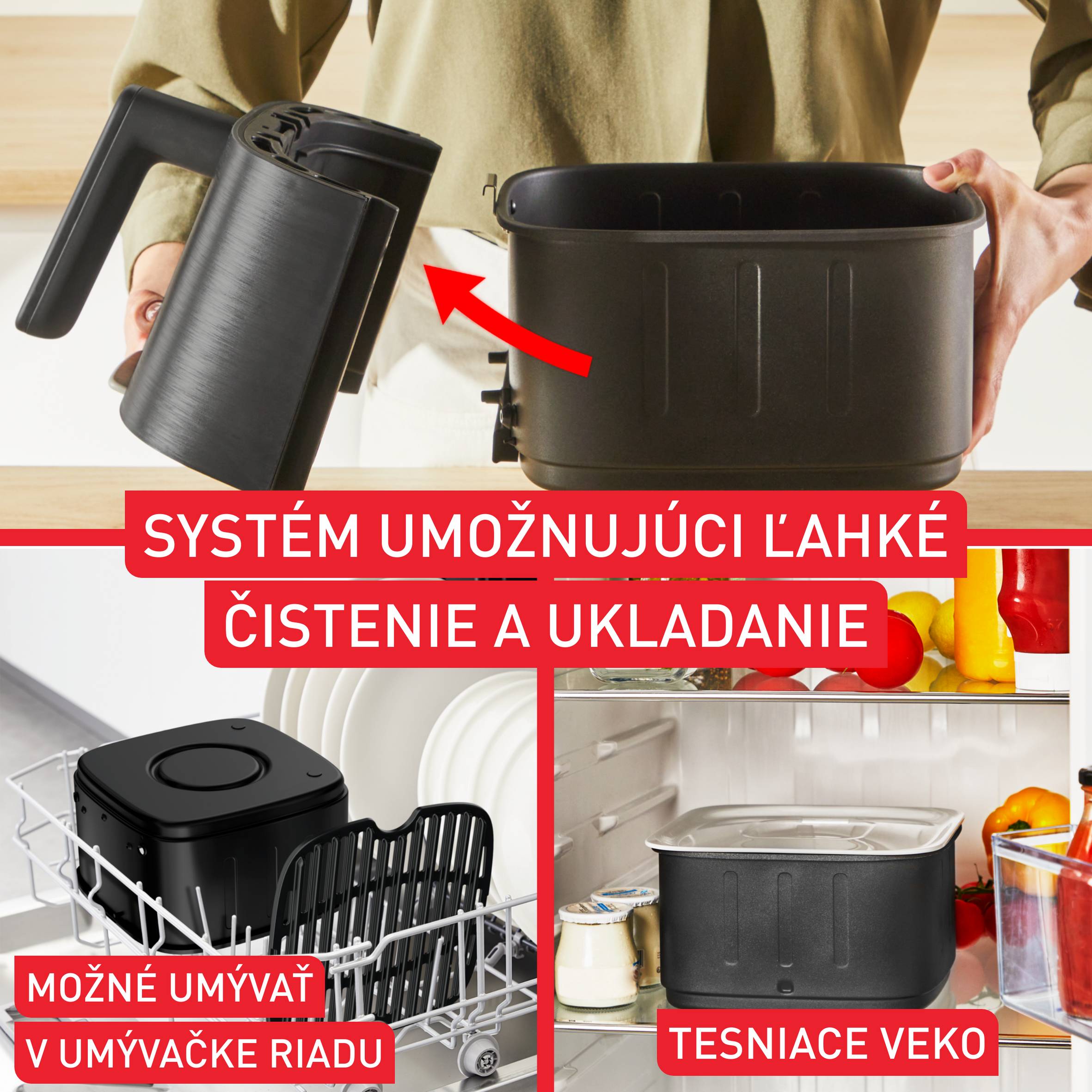 Tichá teplovzdušná fritéza Tefal Easy Fry Silence Smart 5 l EY5728E1, čierna