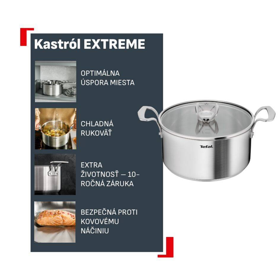 Nerezový kastról s pokrievkou Tefal Extreme E5294604, 24 cm