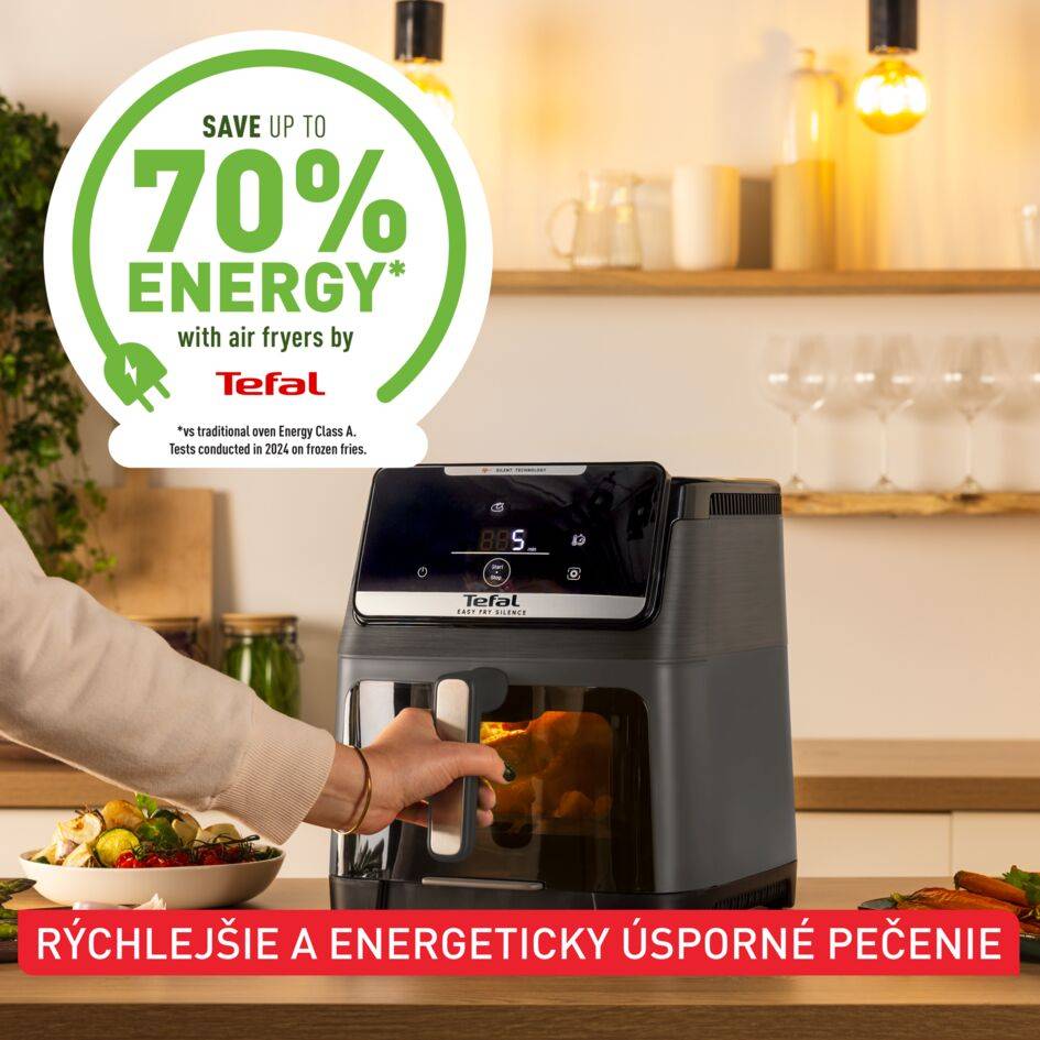 Tichá teplovzdušná fritéza Tefal Easy Fry Silence 7L EY846HE0, tmavosivá