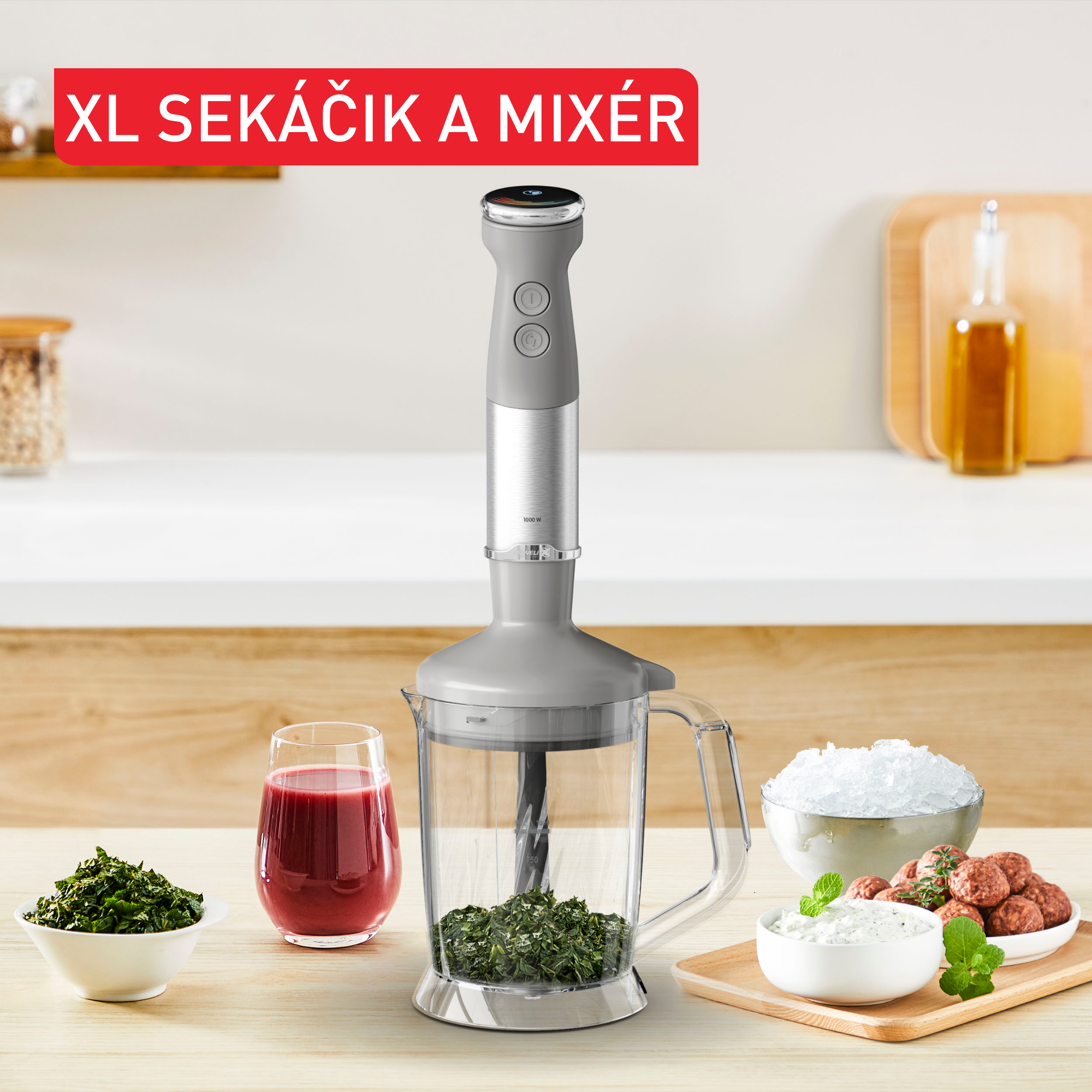 Tyčový mixér Tefal Quickchef+ 3v1 XL HB67MB30 sivý