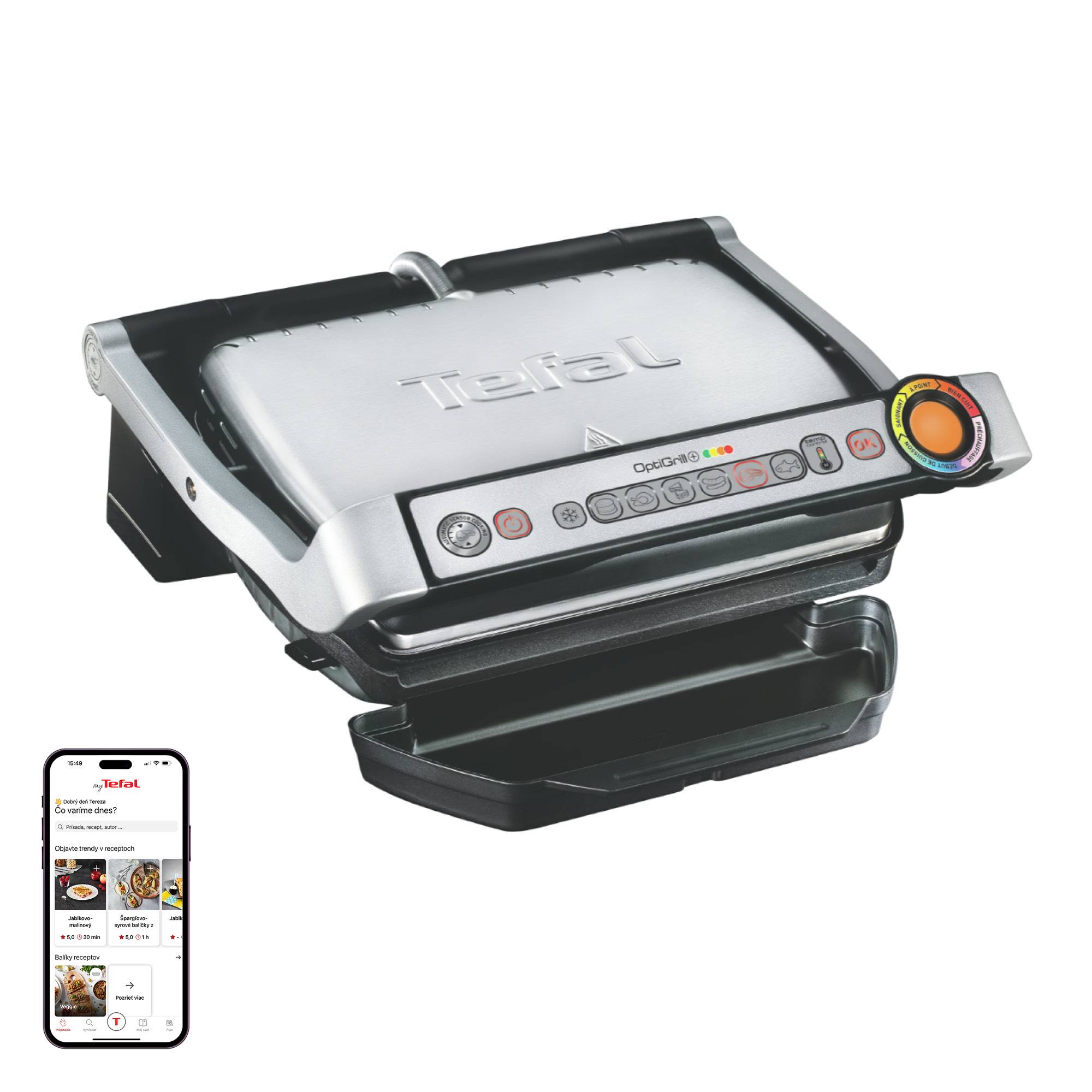 Elektrický gril Tefal OptiGrill+ Inox GC712D34 Strieborný/Čierny