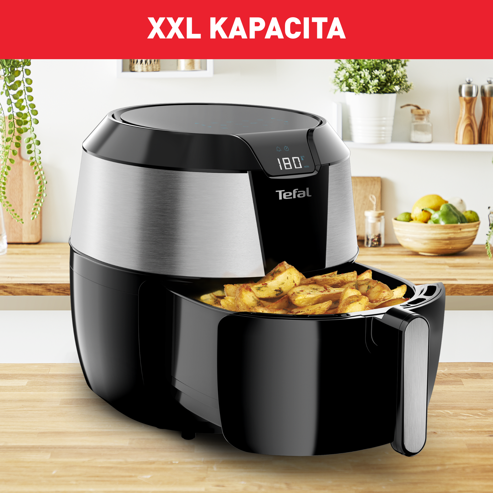 Teplovzdušná fritéza Tefal Easy Fry XXL Digital EY701D15 Nerezová/Čierna