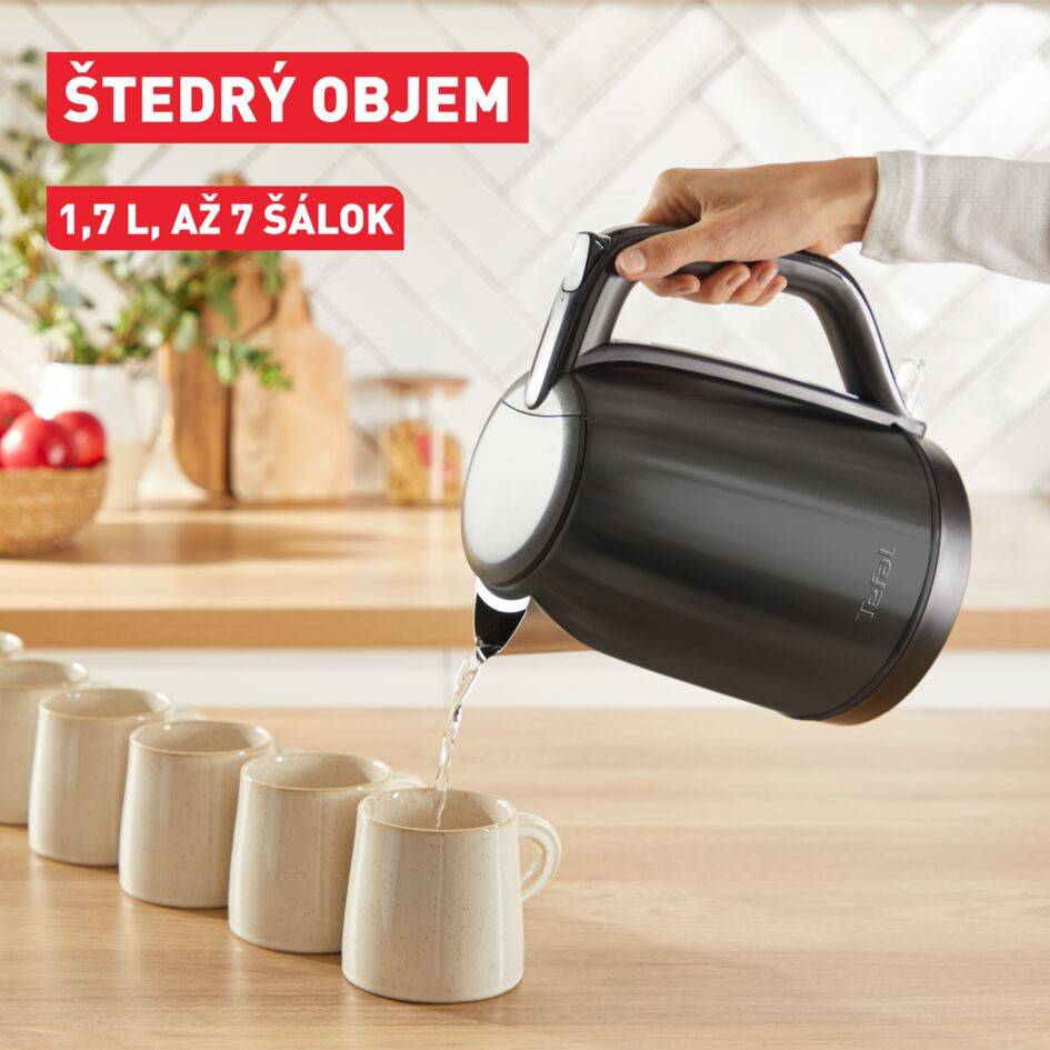 Subito, rýchlovarná kanvica, ukazovateľ množstva vody na jednu šálku, otváranie jednou rukou