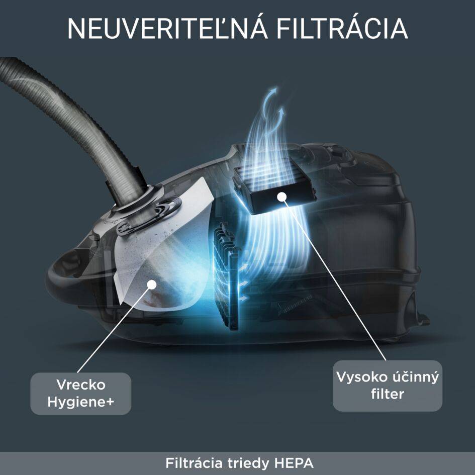 Vreckový vysávač Silence Force Allergy+ 57dB Total Clean RO7487EA