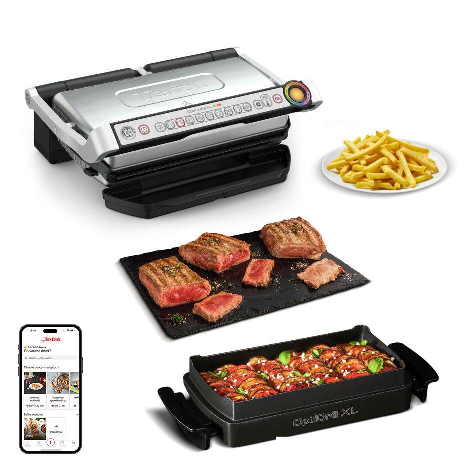 Elektrický gril Tefal OptiGrill XL Snacking & Baking so zapekacou misou GC724D12 Strieborný/Čierny