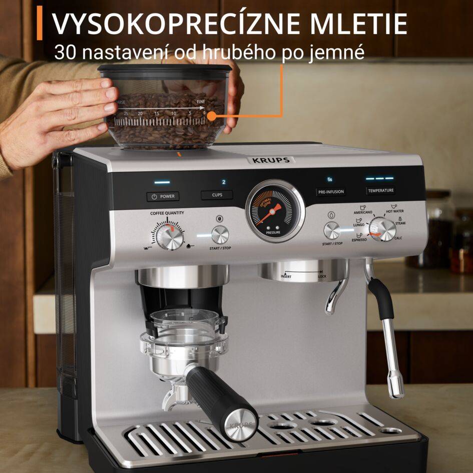 Pákový kávovar s mlynčekom KRUPS Precision XP801T10 Čierna/Nerez