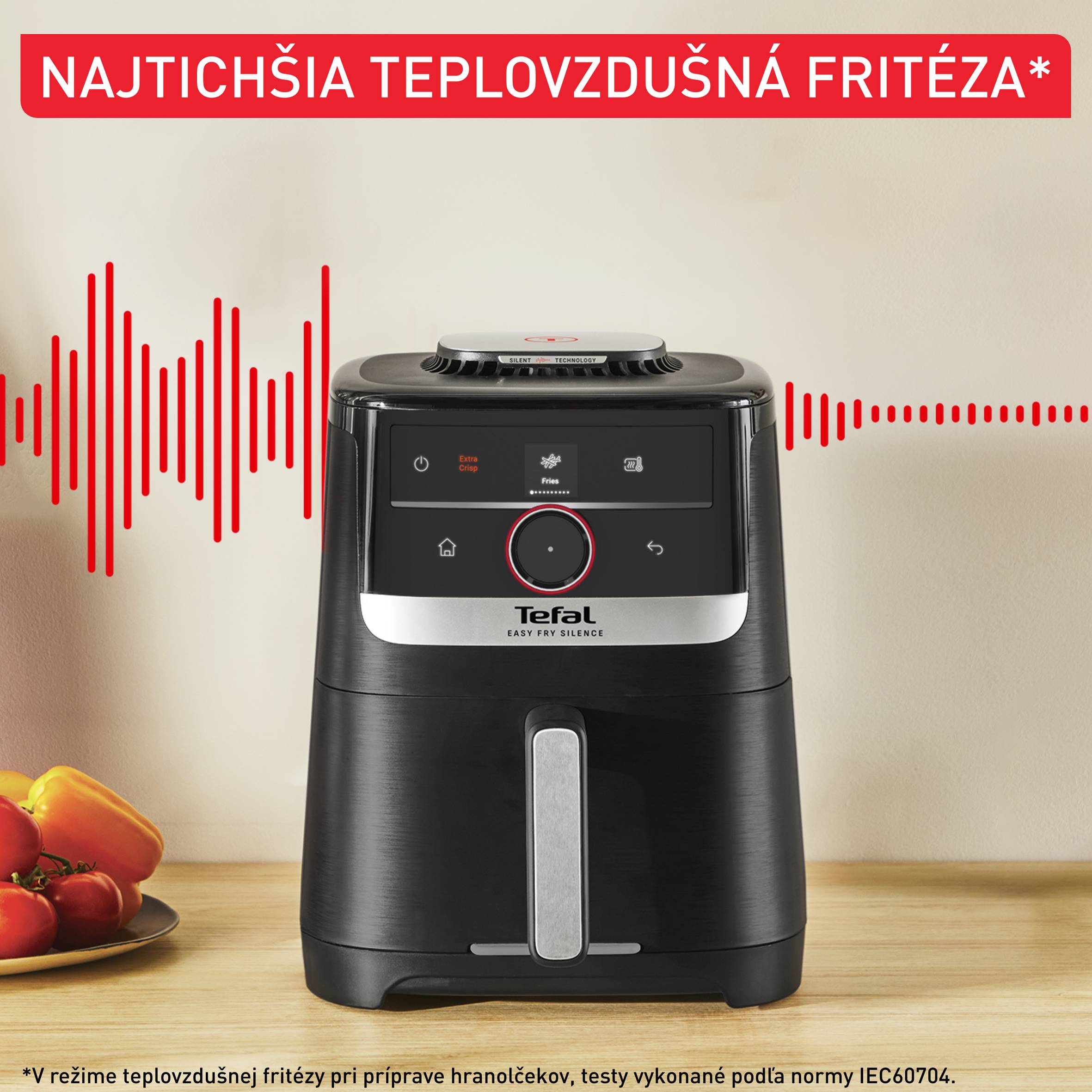 Tichá teplovzdušná fritéza Tefal Easy Fry Silence Smart 5 l EY5728E1, čierna