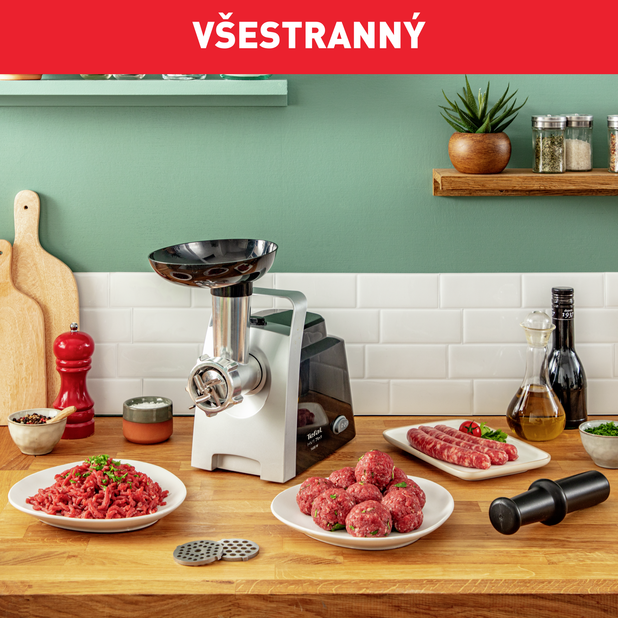 Mlynček na mäso Tefal HV1 7v1 NE109838 Strieborný/Čierny