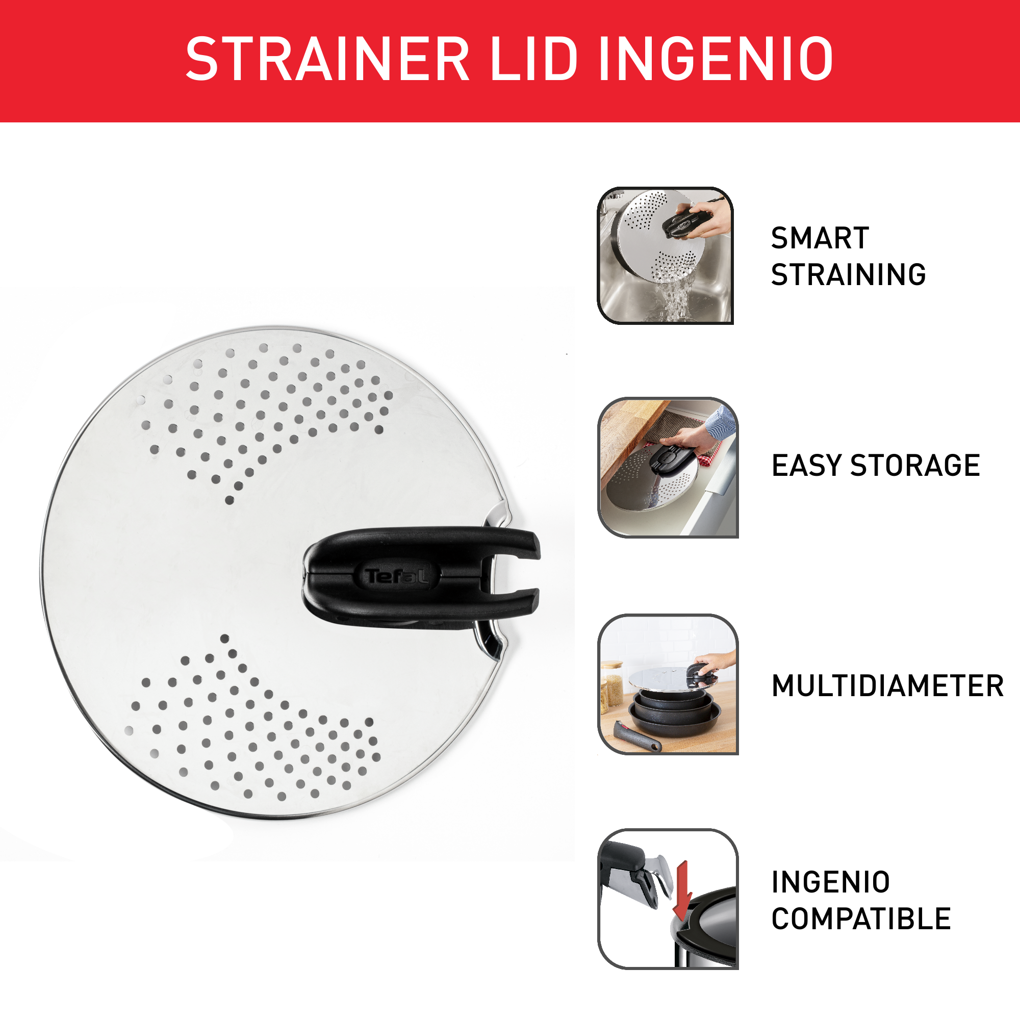 Nerezová pokrievka na cedenie Tefal Ingenio L9829453 14-20 cm