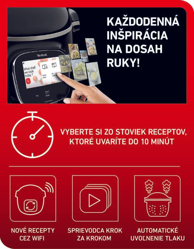 Inteligentný multifunkčný hrniec Tefal Cook4me Touch WiFi CY912831 Čierna