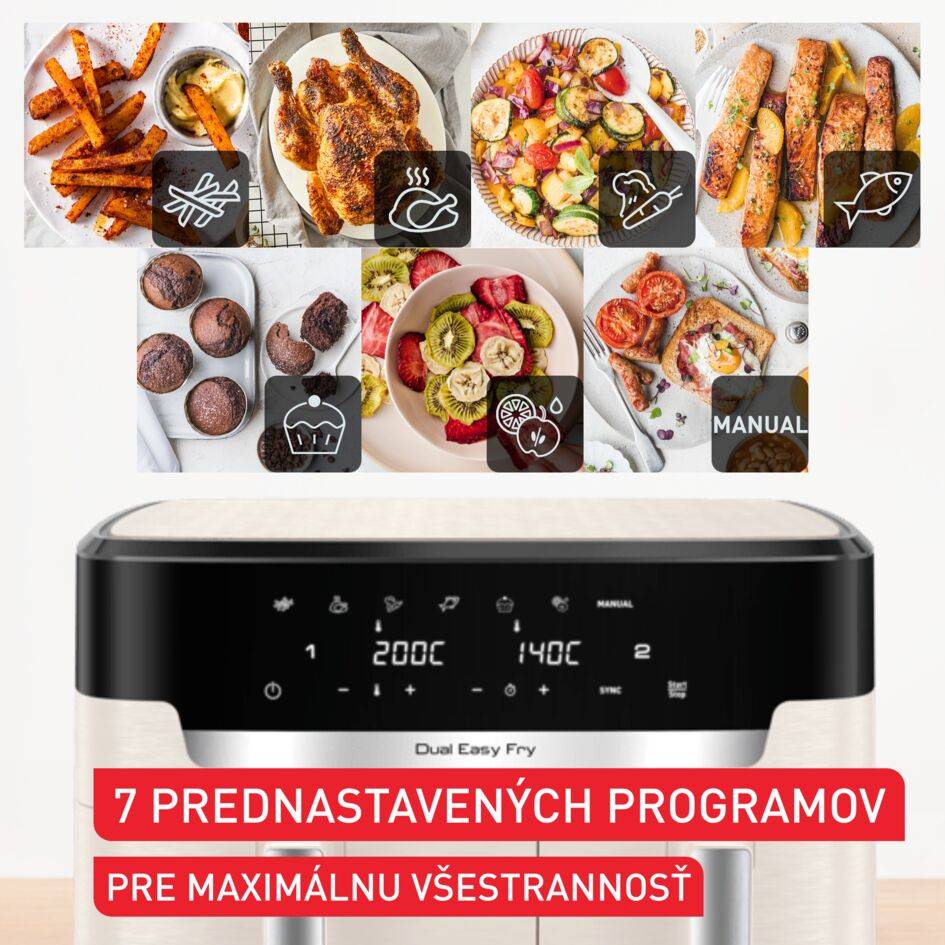 Duálna teplovzdušná fritéza Tefal Dual Easy Fry XXL, 11 L, EY942AE0