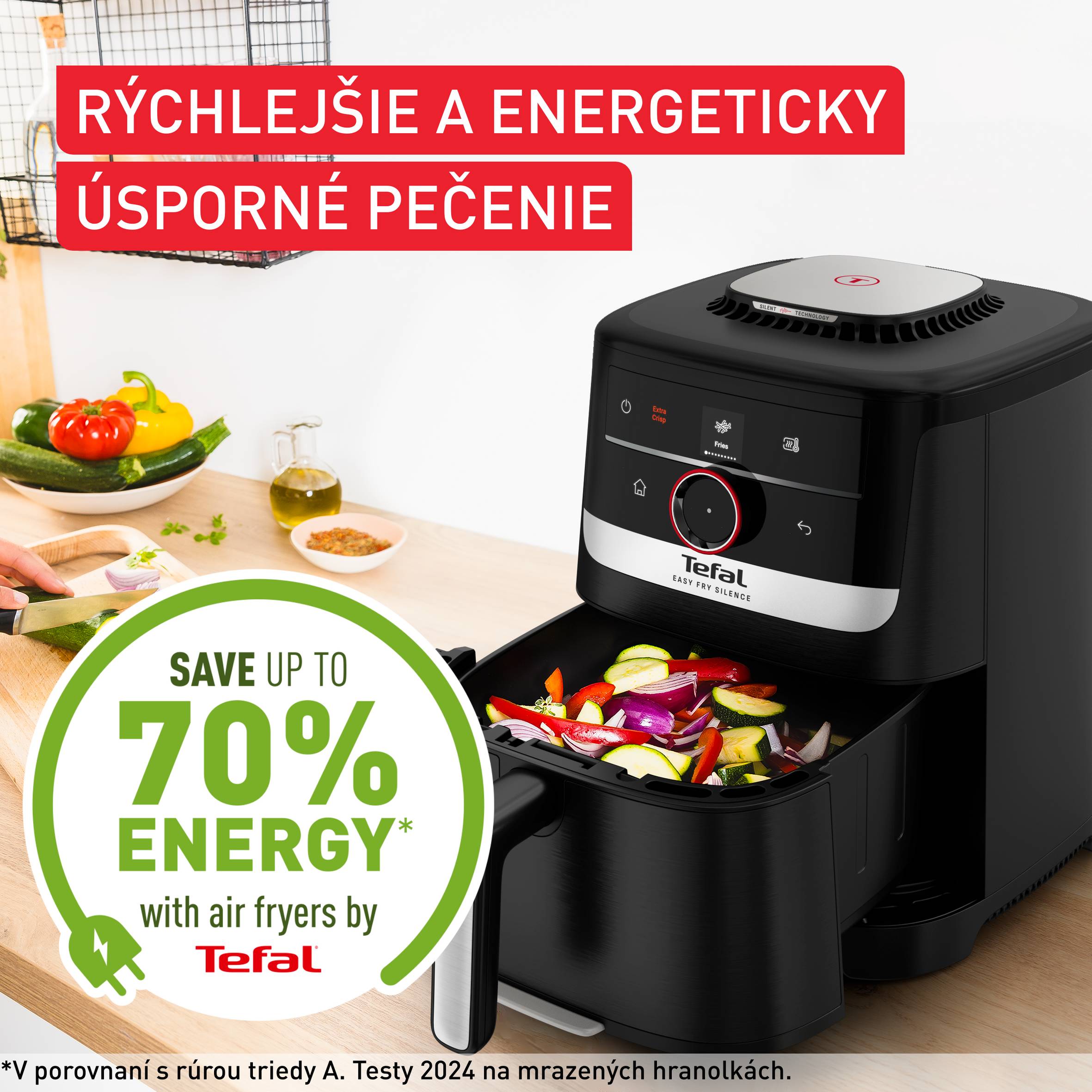 Tichá teplovzdušná fritéza Tefal Easy Fry Silence Smart 5 l EY5728E1, čierna
