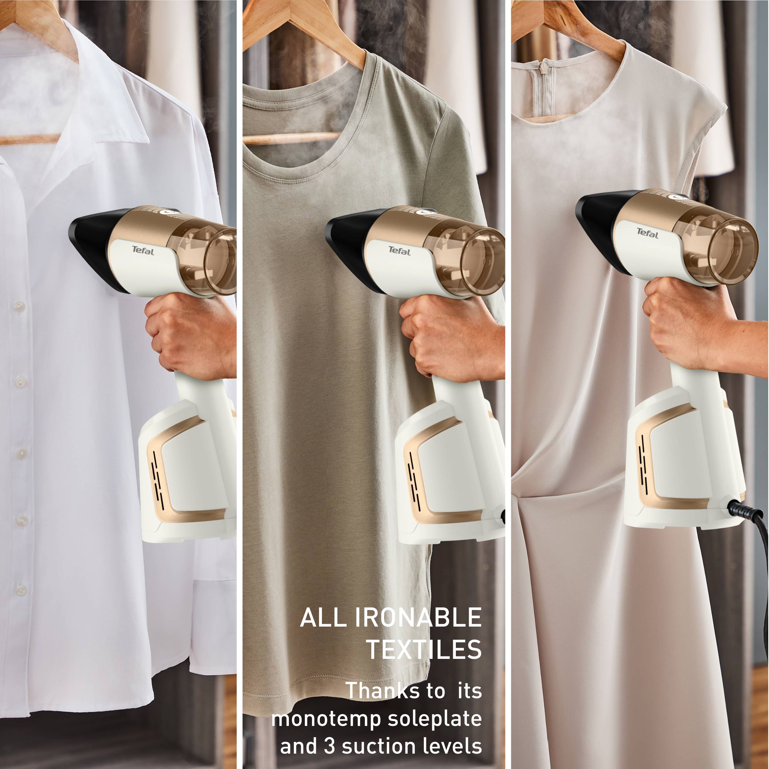 Nasávací ručný naparovač a žehlička 2v1 Tefal AeroSteam DT9820F0 Biely/zlatý