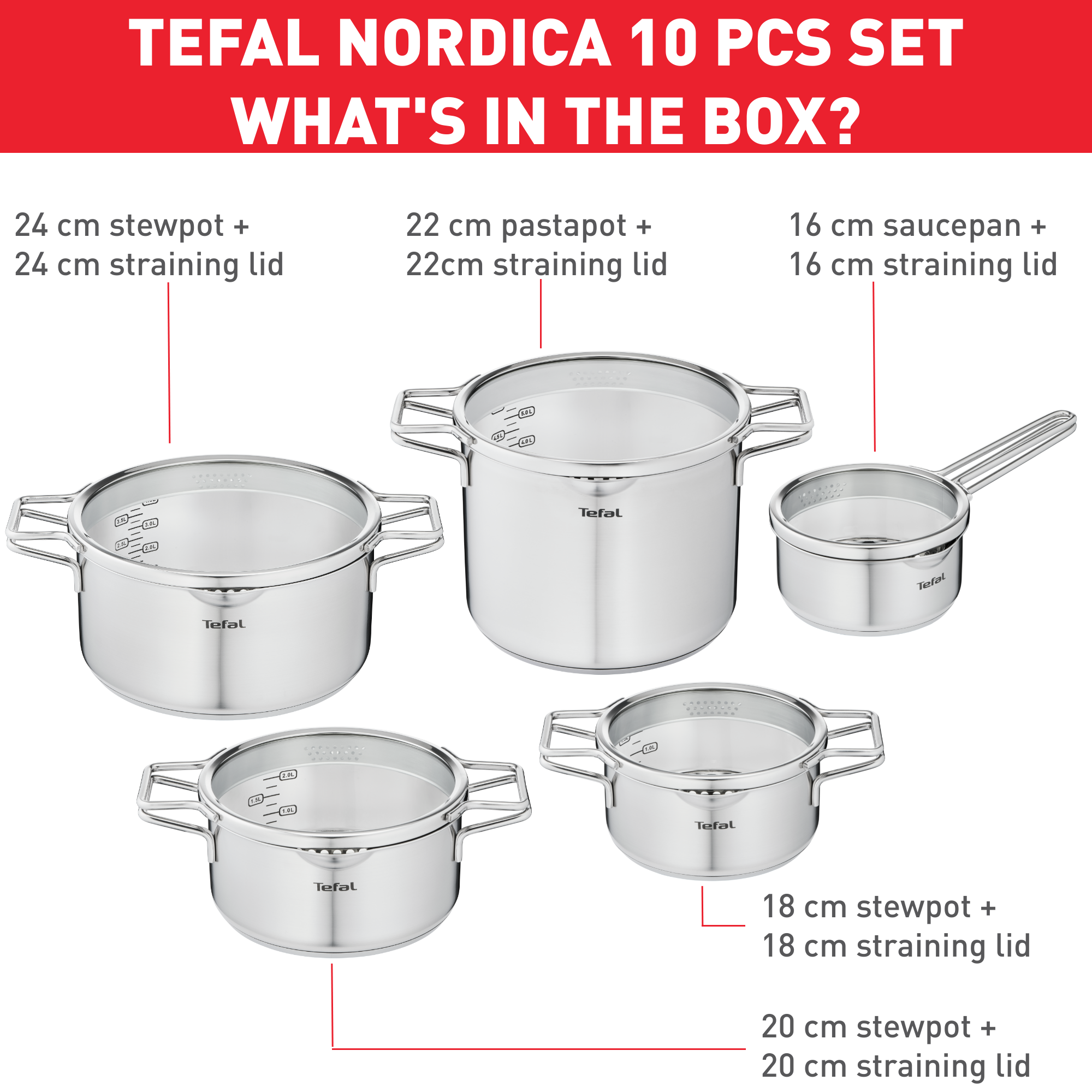 Súprava riadu Tefal Nordica H852SA55 10 ks