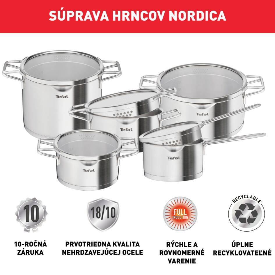 10-dielna súprava Tefal Nordica H852SA56 Nerez
