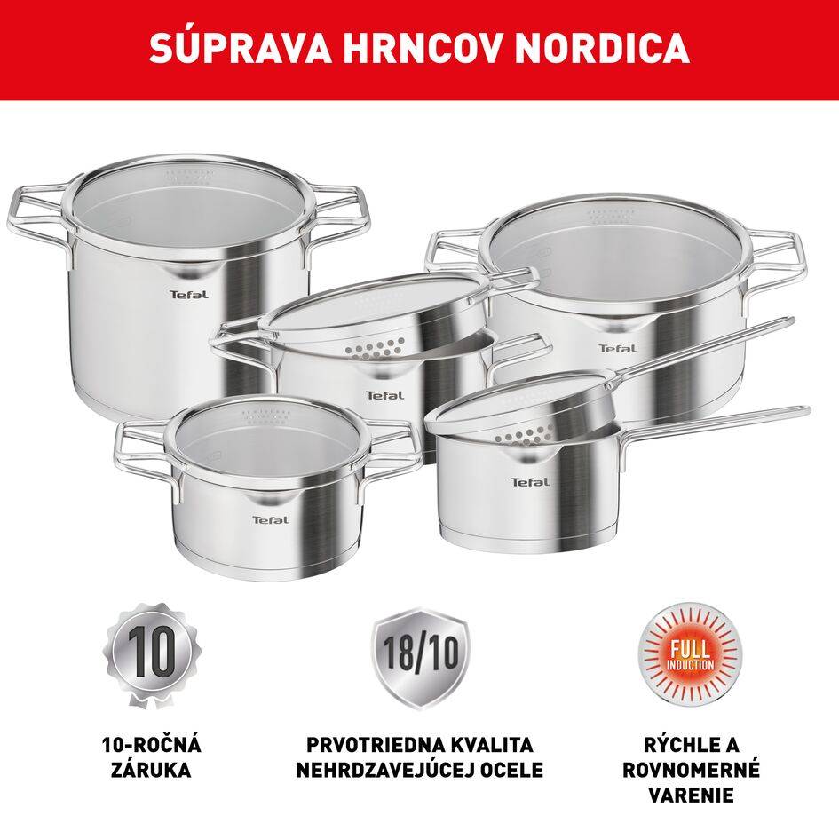 10-dielna súprava Tefal Nordica H852SA56 Nerez