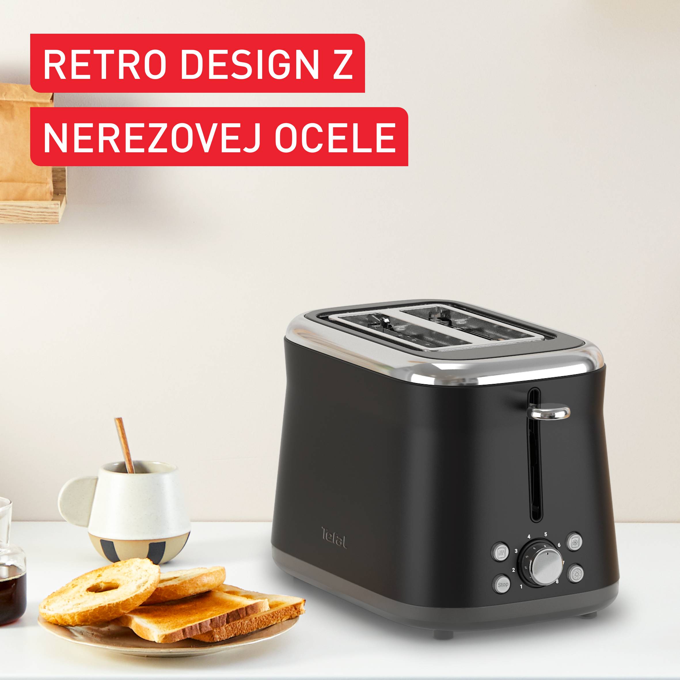 Retro hriankovač Tefal Collection, TT7208E0, ušľachtilá oceľ, čierny