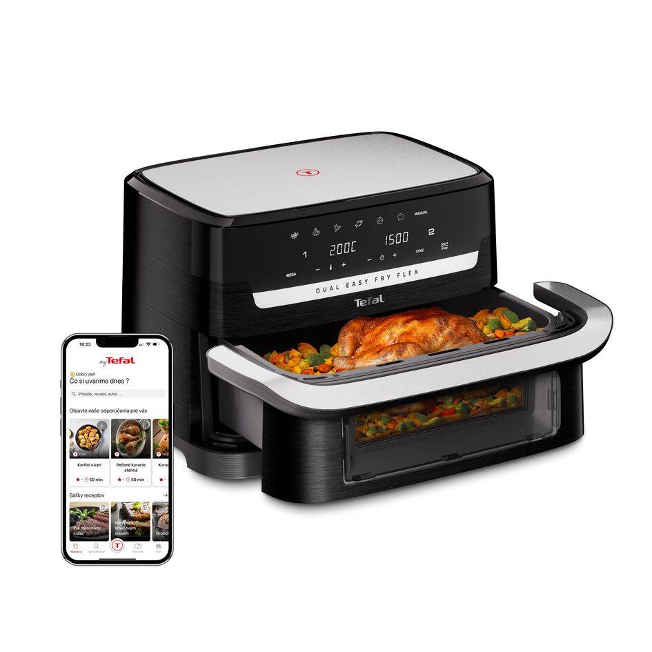 Duálna teplovzddušná fritéza Tefal Dual Easy Fry Flex 9 l, EY9228E0, čierna