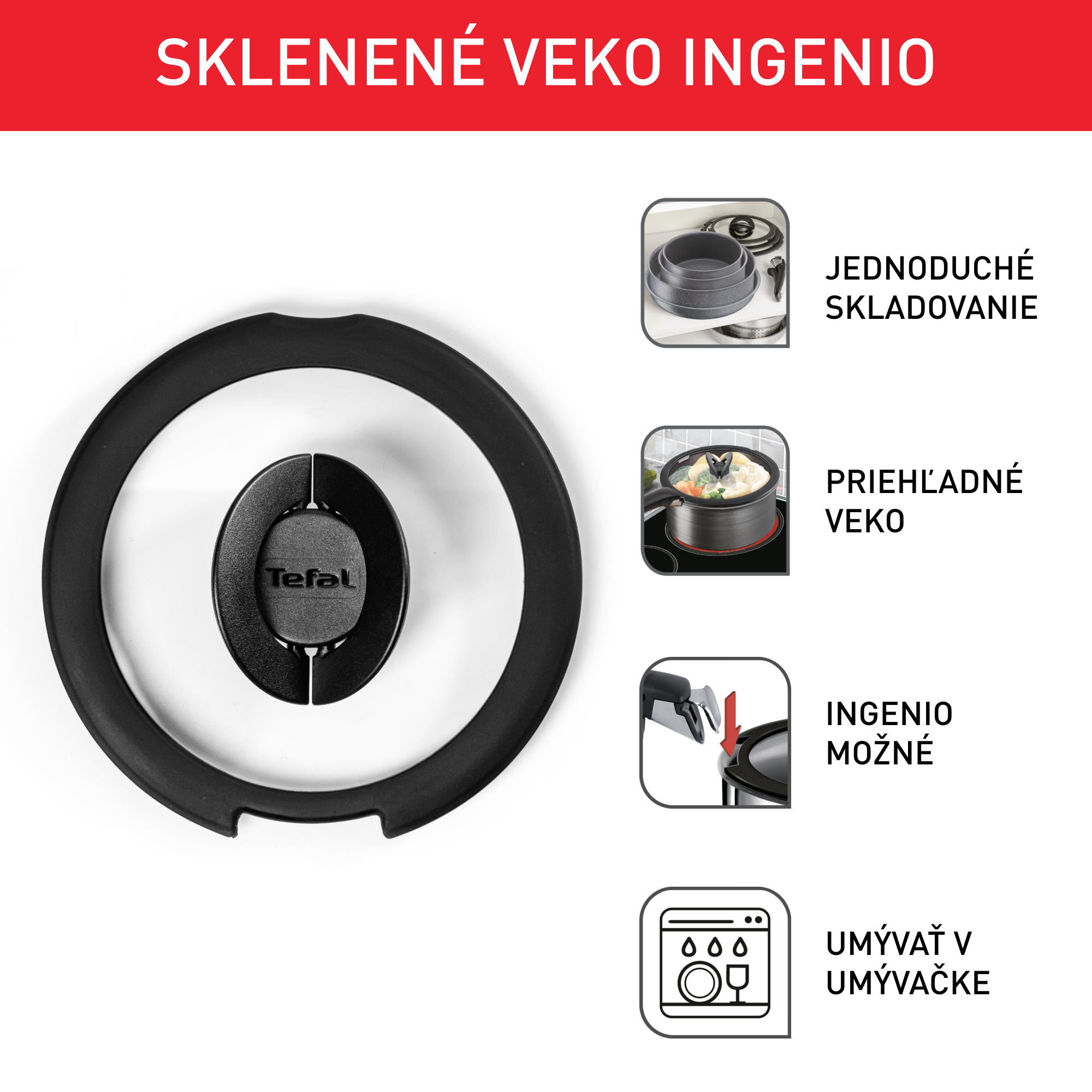 Súprava sklenených pokrievok Tefal Ingenio L9849053 3 ks 16, 18 a 20 cm