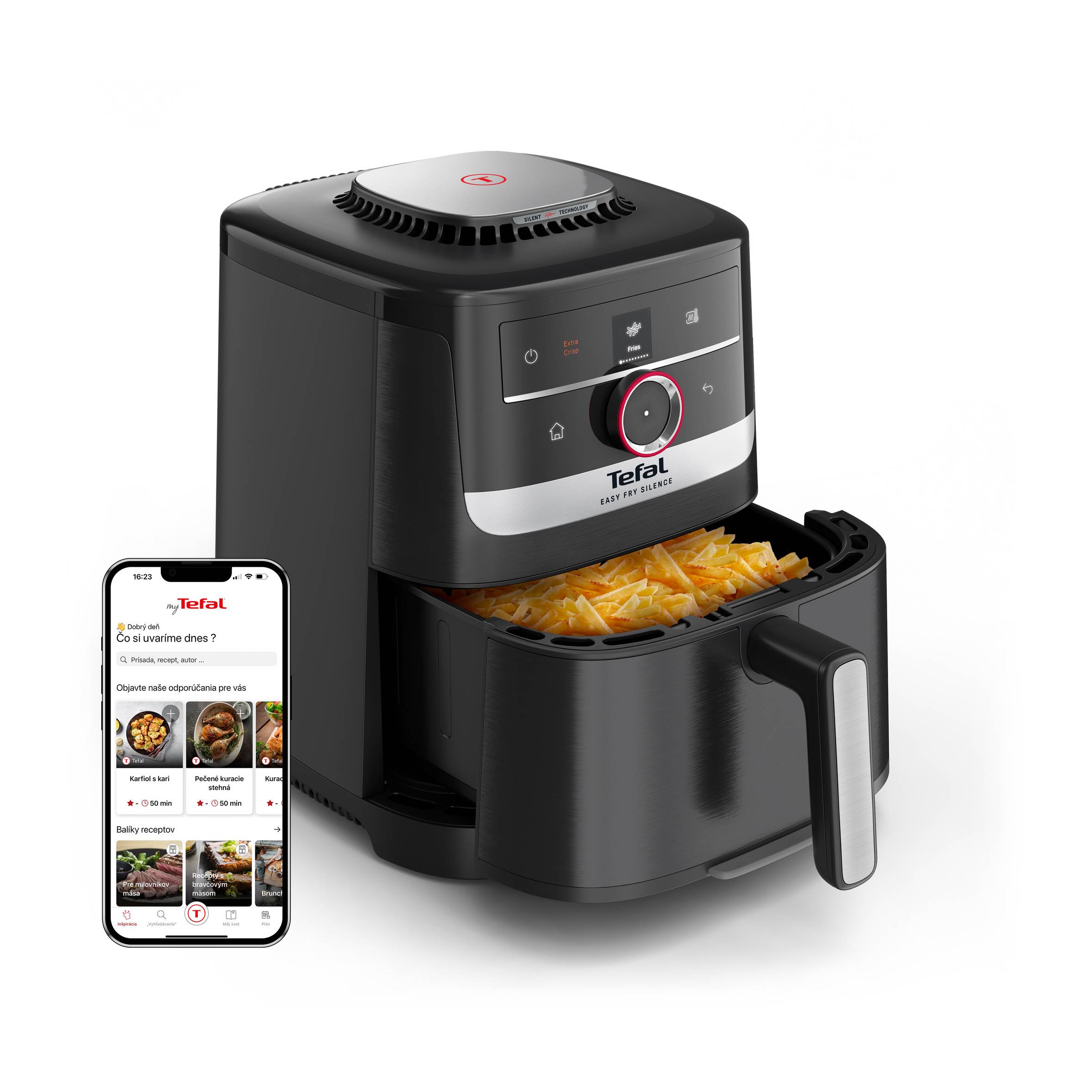 Tichá teplovzdušná fritéza Tefal Easy Fry Silence Smart 5 l EY5728E1, čierna