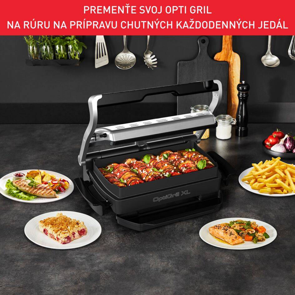 Elektrický gril Tefal OptiGrill XL Snacking & Baking so zapekacou misou GC724D12 Strieborný/Čierny
