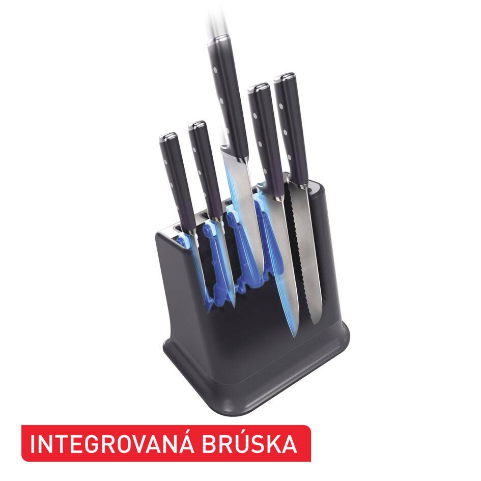 Súprava kuchynských nožov a blok na nože s integrovanou brúskou Tefal EverSharp K297S644 5 ks