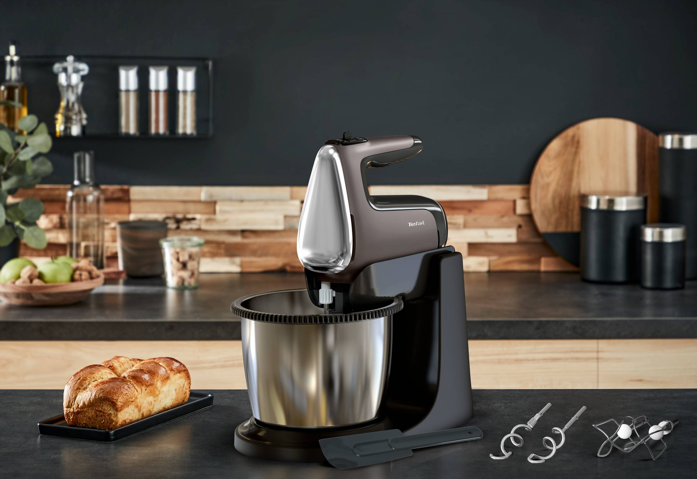 Ručný mixér s misou Tefal Powermix Silence HT654E38 Strieborný/Čierny