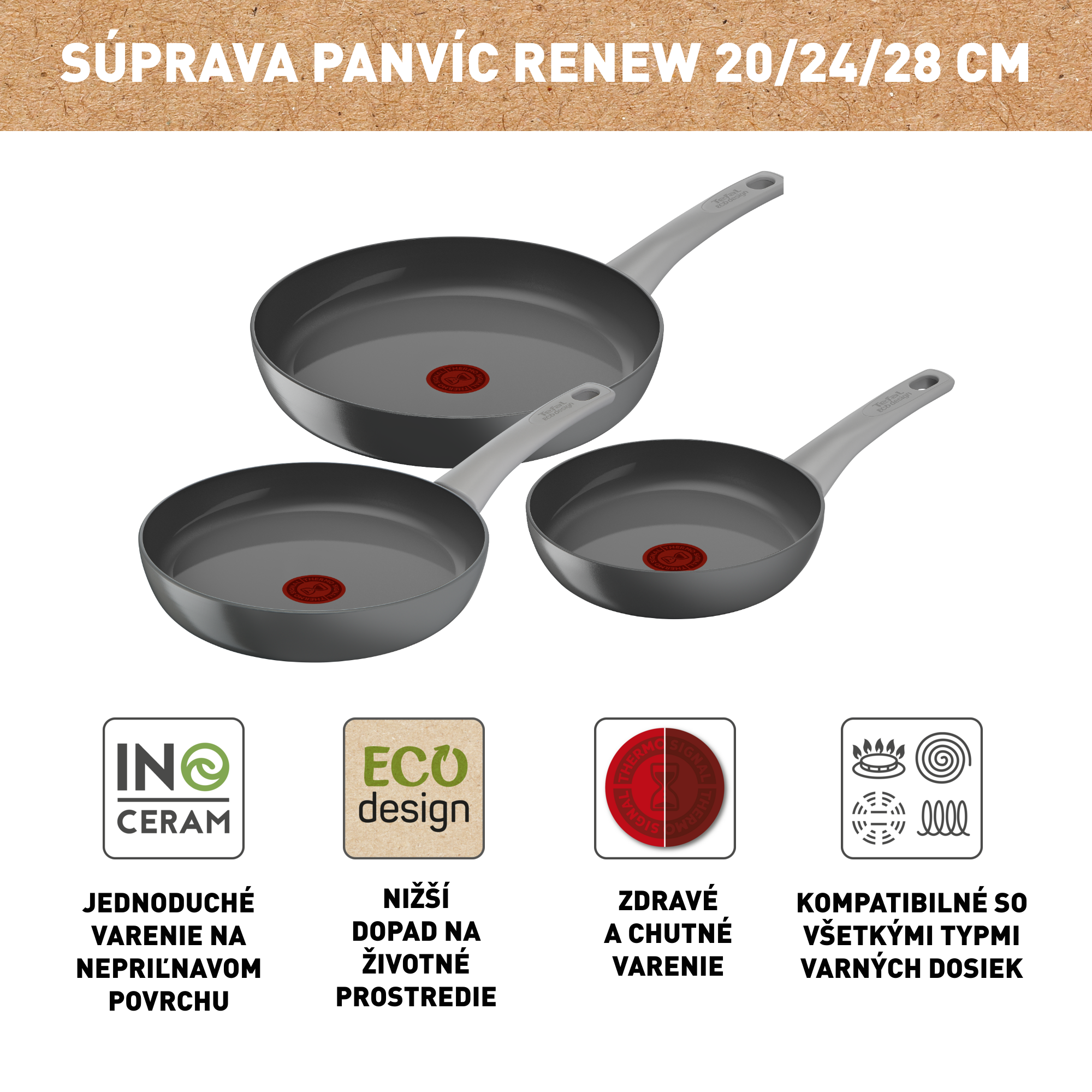 3-dielna súprava keramických panvíc Tefal Renew On 20/24/28 cm C4279132