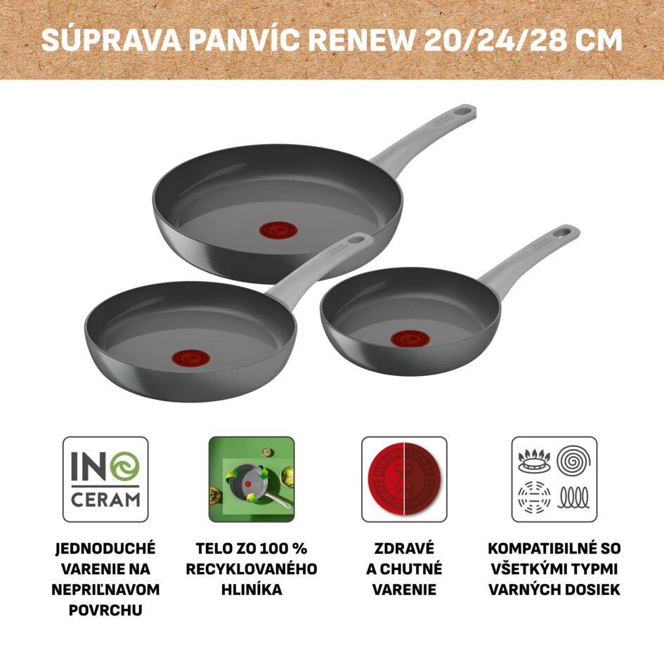 3-dielna súprava keramických panvíc Tefal Renew On 20/24/28 cm C4279132