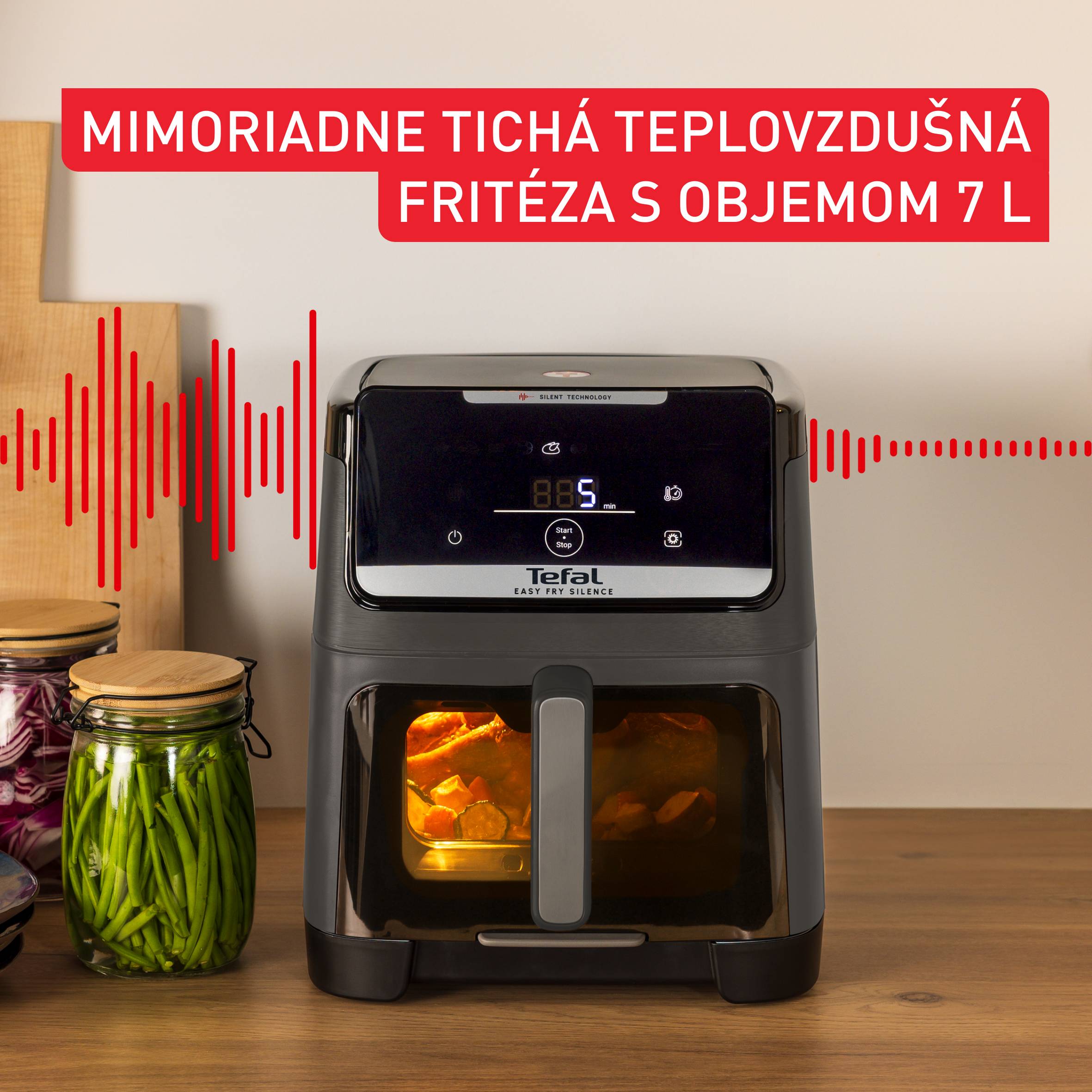 Tichá teplovzdušná fritéza Tefal Easy Fry Silence 7L EY846HE0, tmavosivá