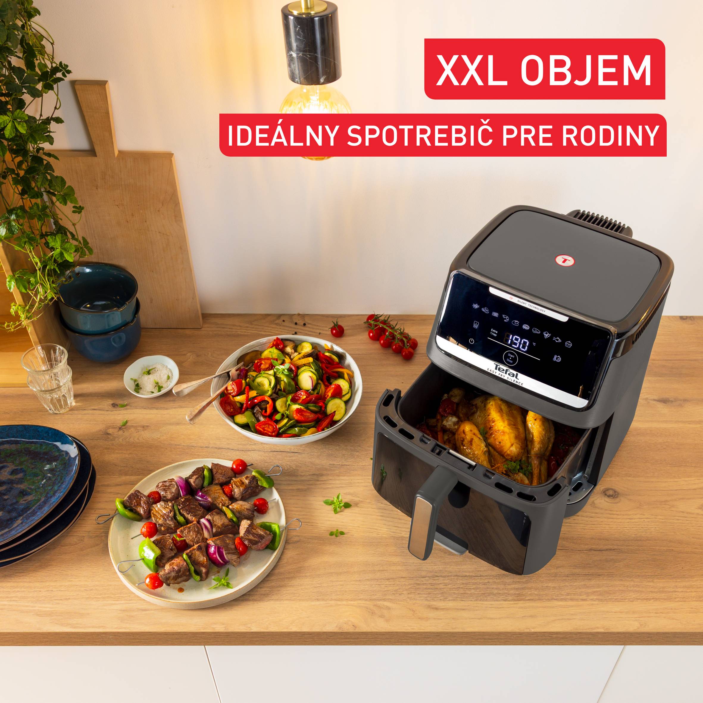 Tichá teplovzdušná fritéza Tefal Easy Fry Silence 7L EY846HE0, tmavosivá