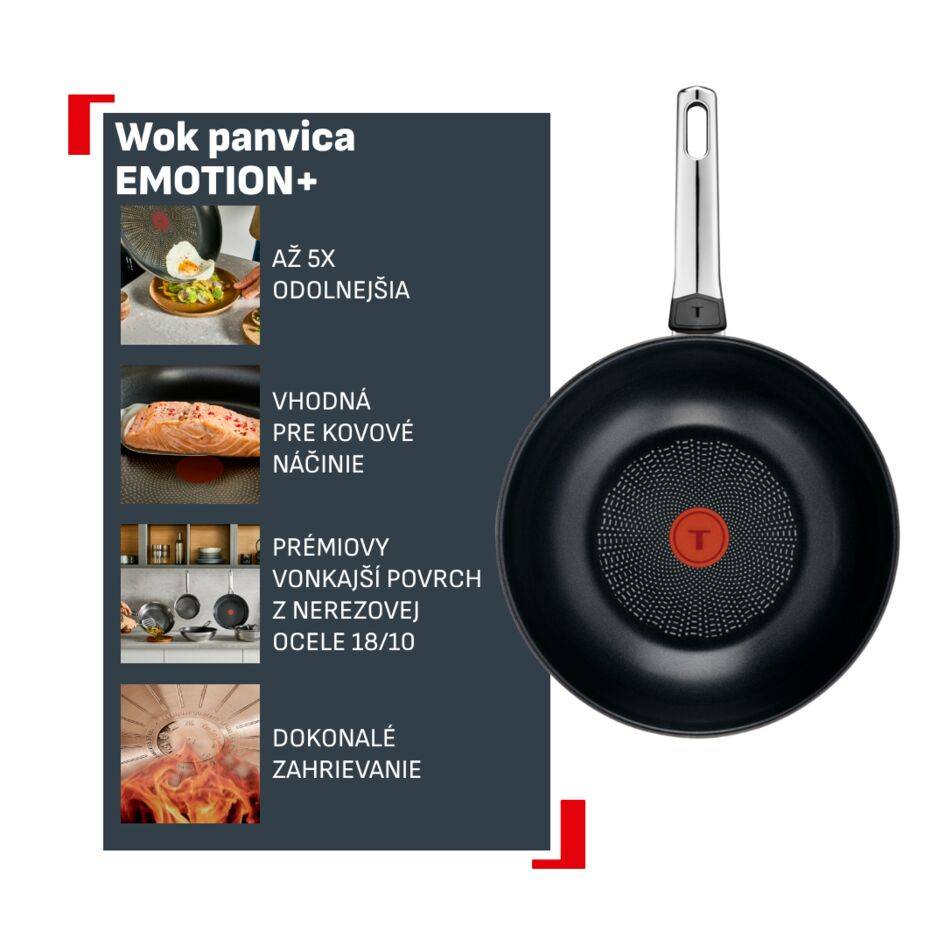 Nepriľnavá panvica wok Tefal Emotion+ E3271944 28 cm