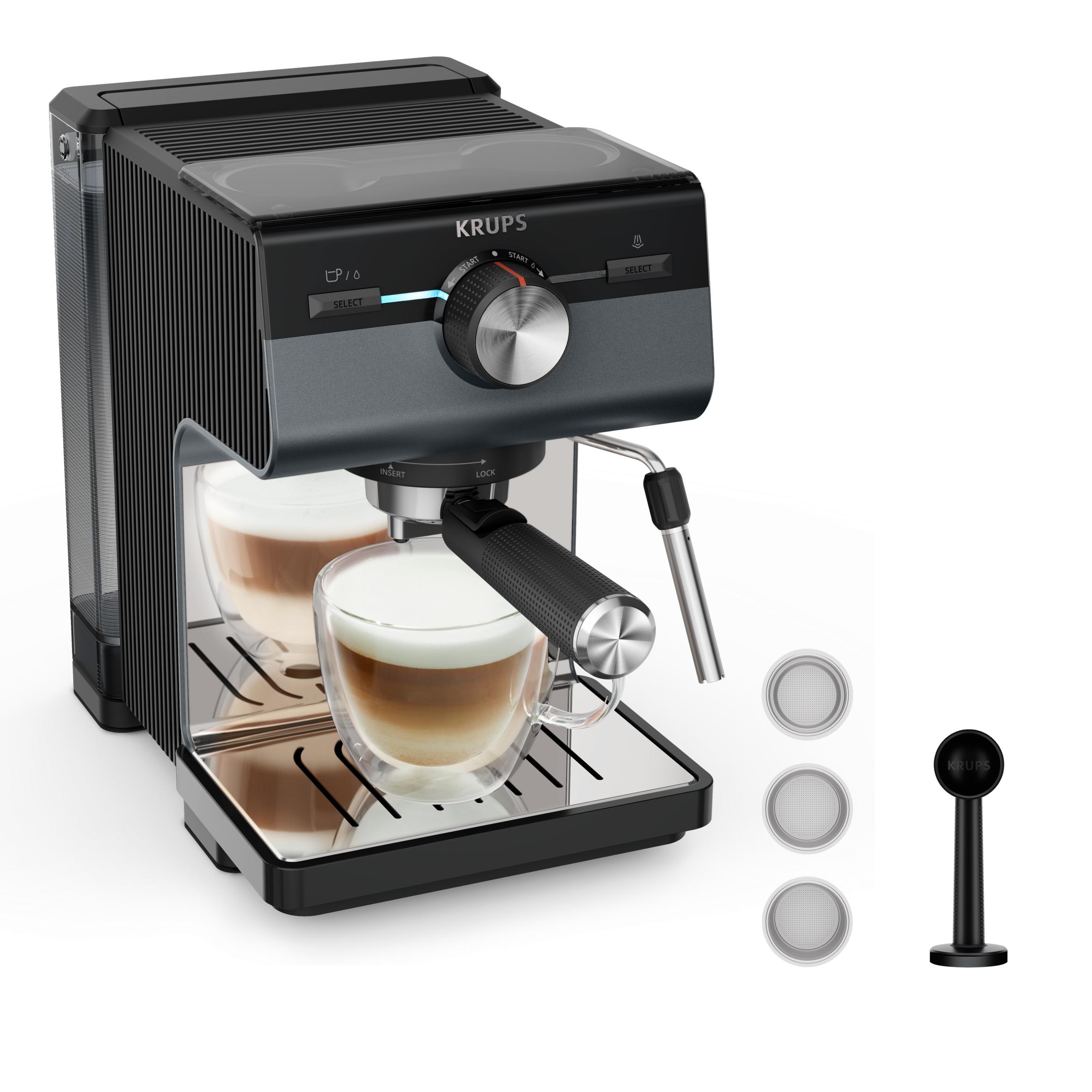 Pákový kávovar KRUPS Authentic+ XP384G10 tmavosivý