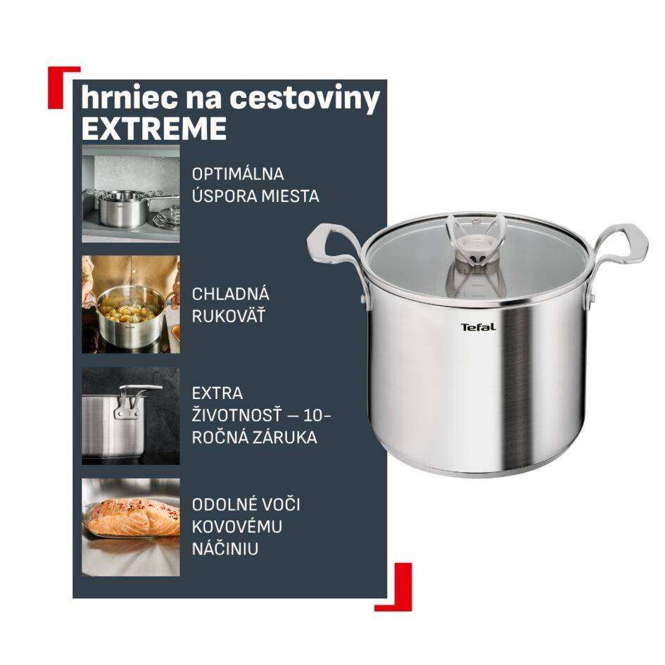 Hrniec na cestoviny s pokrievkou Tefal Extreme E5296104 22 cm