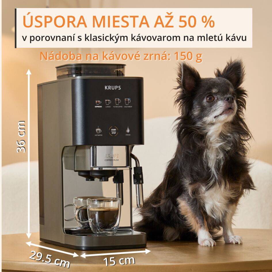 Automatický kávovar KRUPS Coffee Crush Experience SA403BE0 tmavo sivá