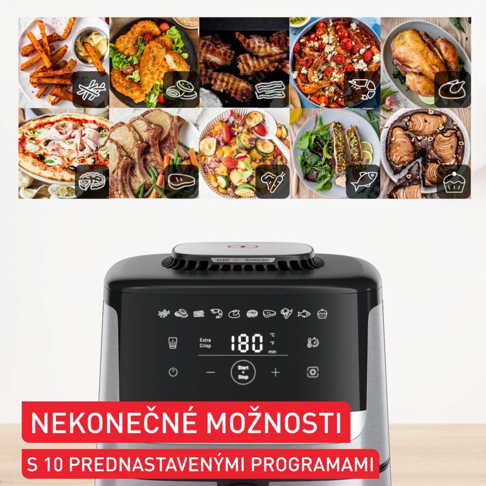 Tichá teplovzdušná fritéza Tefal Easy Fry Silence EY552DE0 Nerezová oceľ