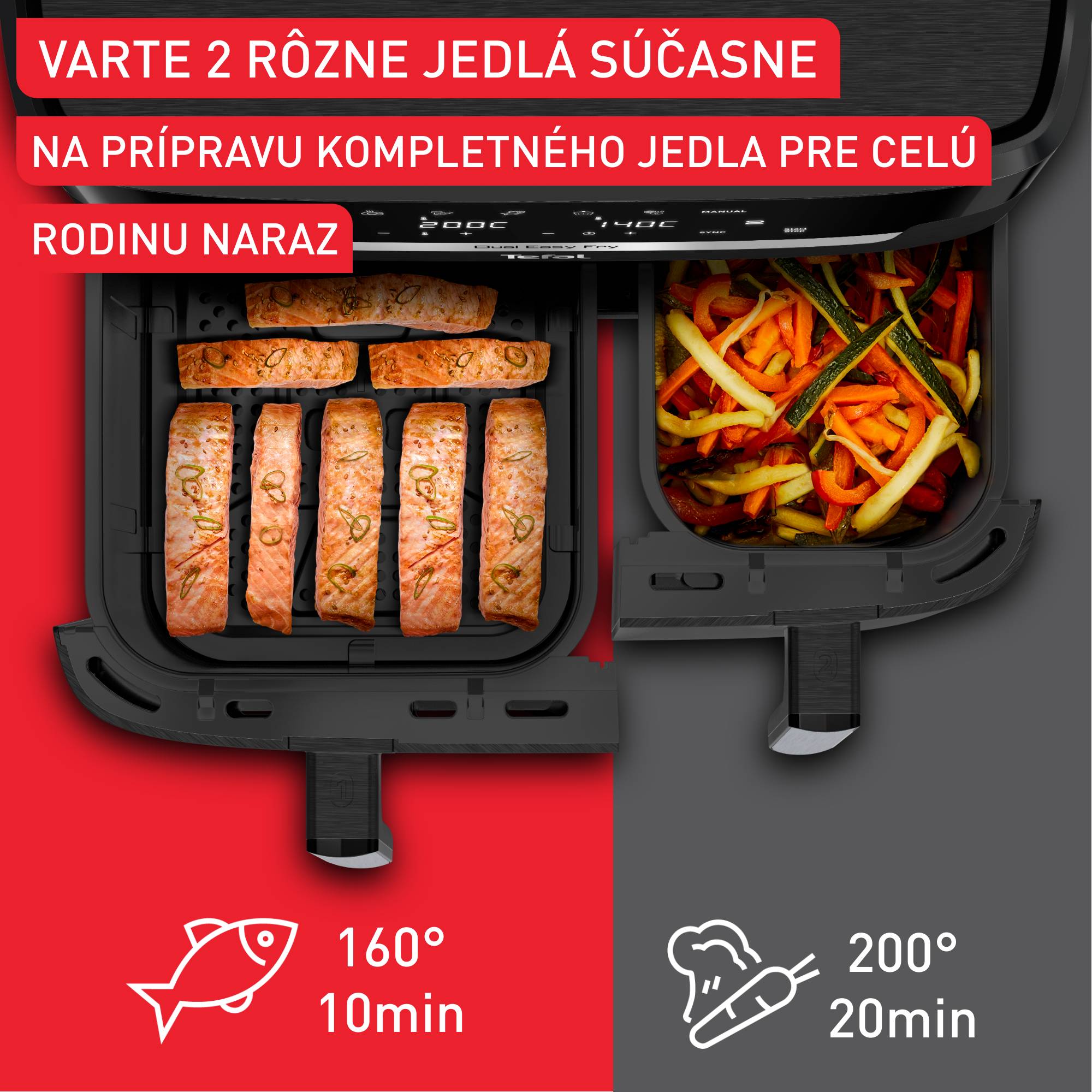 EY9428E0 Easy Fry Dual XXL teplovzdušná fritéza Tefal 11 litrov