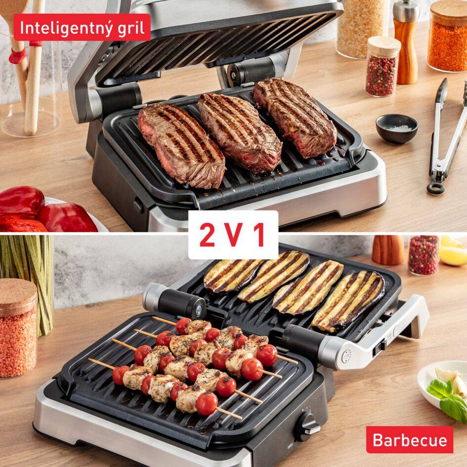 Elektrický gril Tefal OptiGrill 2v1 Inox GC772D30 Strieborný/Čierny
