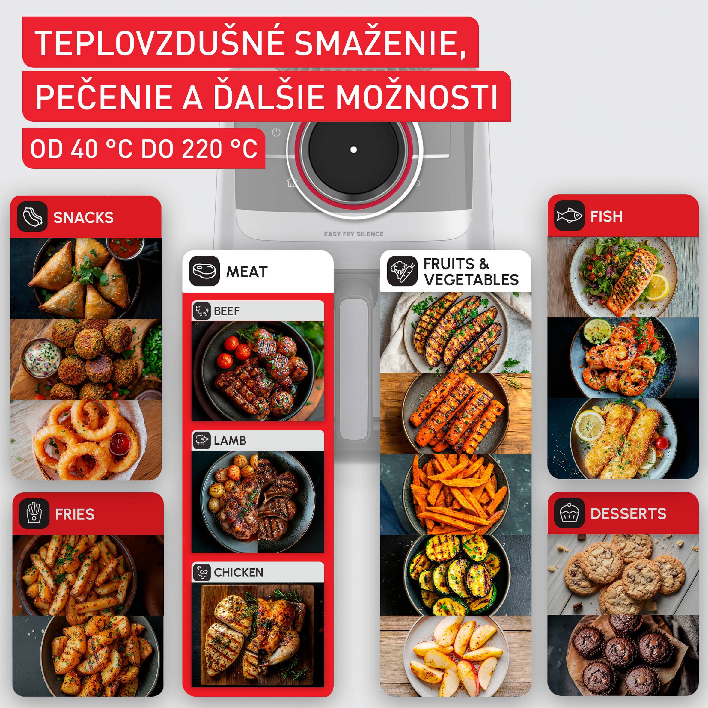 Tichá teplovzdušná fritéza Tefal Easy Fry Silence Smart 5 l EY5728E1, čierna