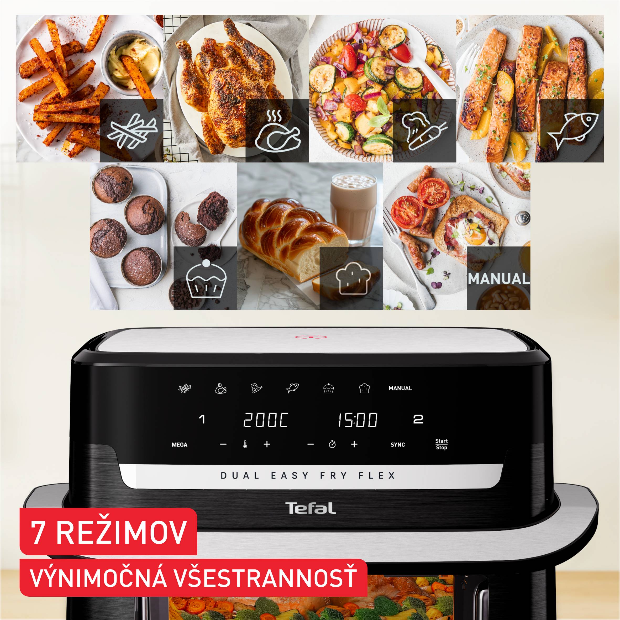 Teplovzdušná fritéza Tefal Dual Easy Fry Flex EY9228E0 Čierna