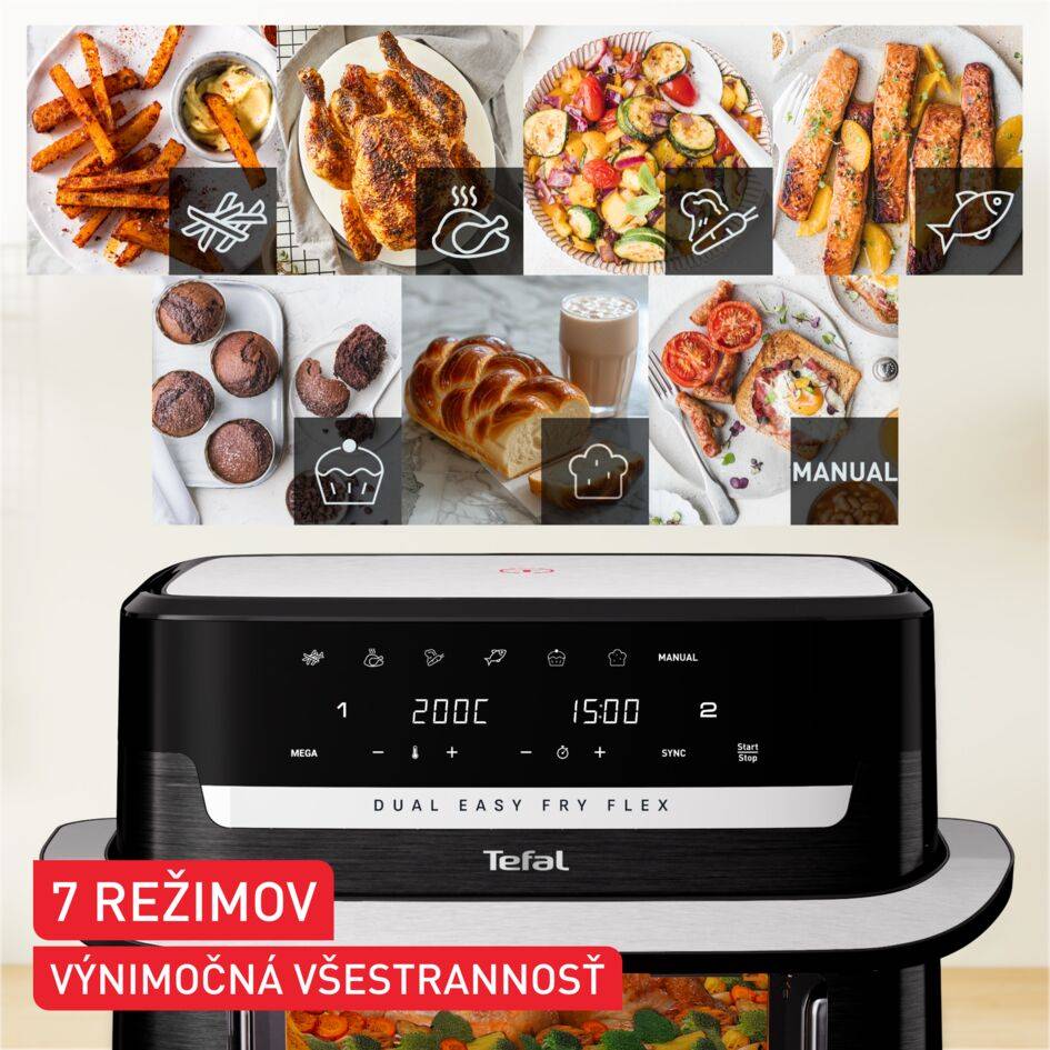 Duálna teplovzddušná fritéza Tefal Dual Easy Fry Flex 9 l, EY9228E0, čierna