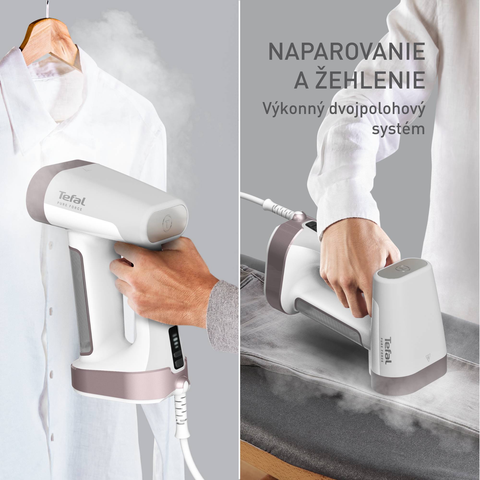 Naparovač odevov Tefal Pure Force 2 v 1 DT8720E0 Biely