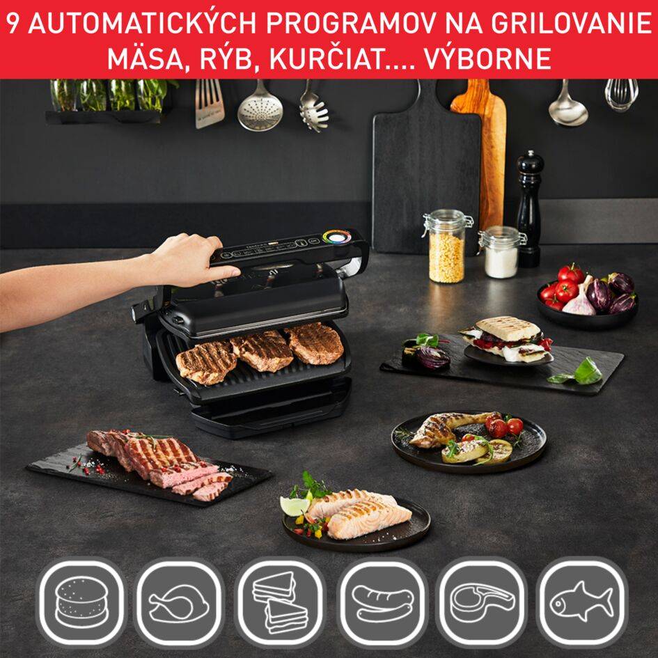 Elektrický gril Tefal OptiGrill XL Snacking & Baking so zapekacou misou GC724D12 Strieborný/Čierny