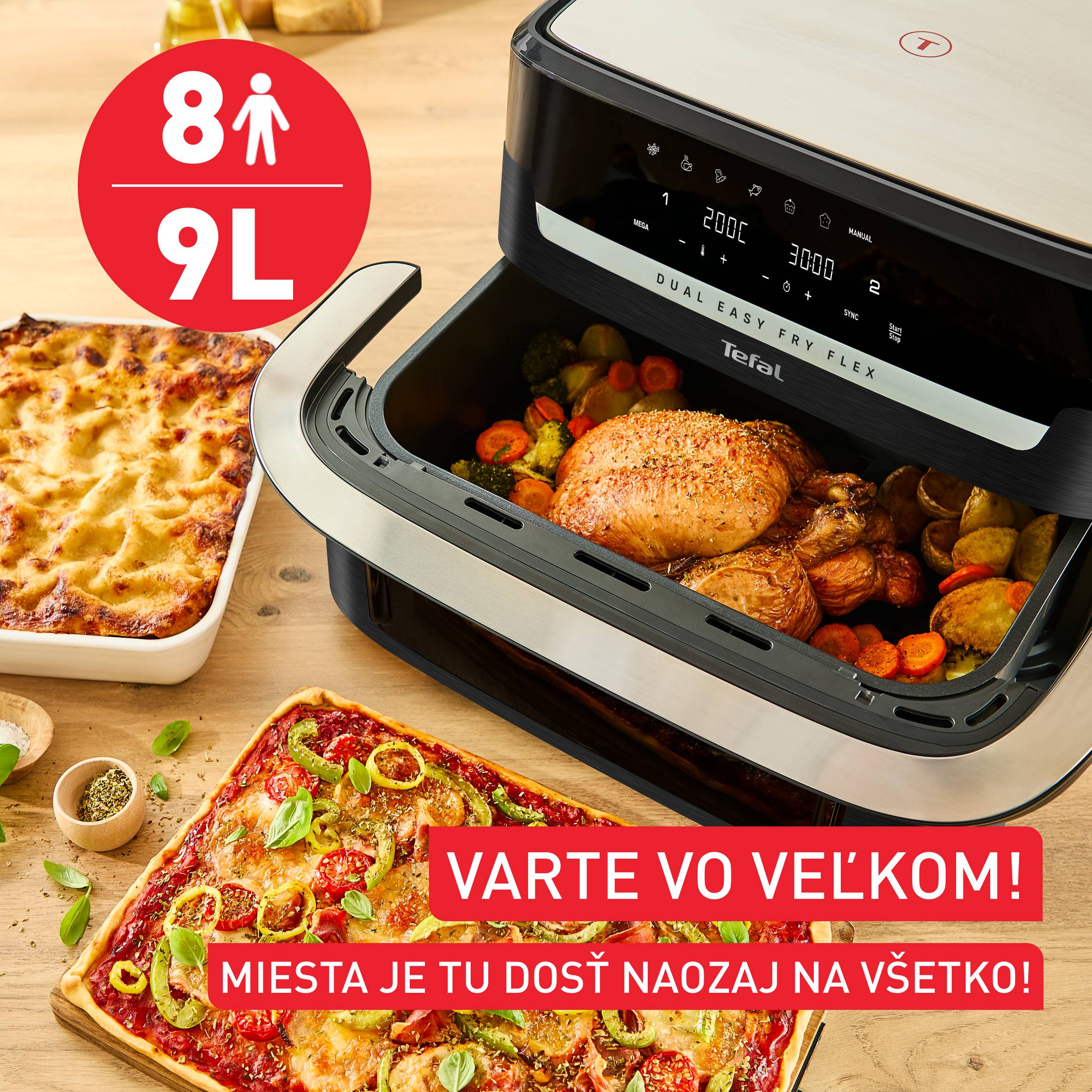 Duálna teplovzddušná fritéza Tefal Dual Easy Fry Flex 9 l, EY9228E0, čierna