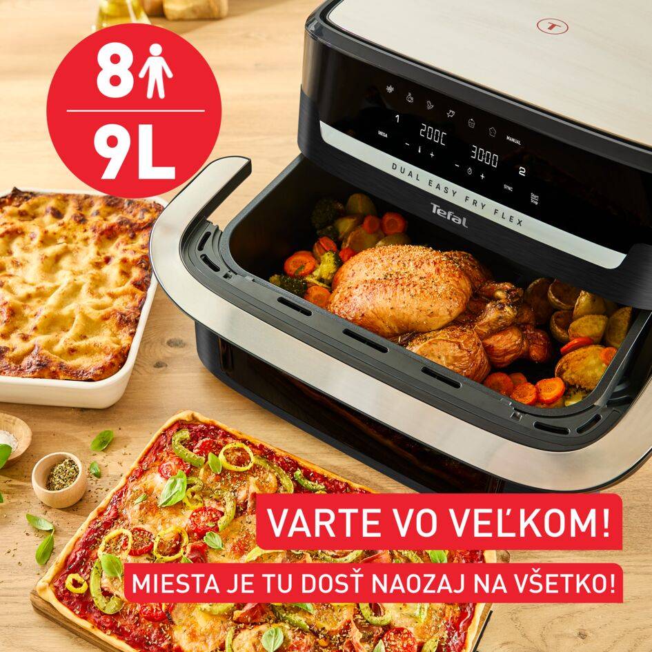 Duálna teplovzddušná fritéza Tefal Dual Easy Fry Flex 9 l, EY9228E0, čierna