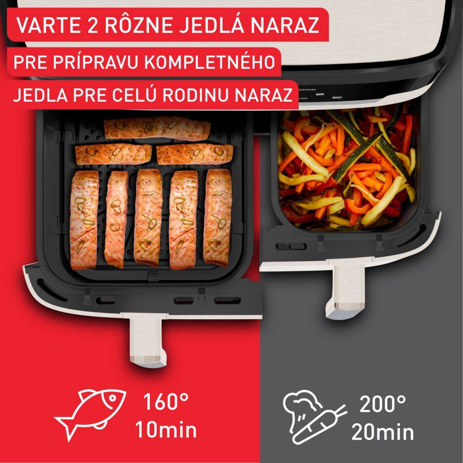 Duálna teplovzdušná fritéza Tefal Dual Easy Fry XXL, 11 L, EY942AE0
