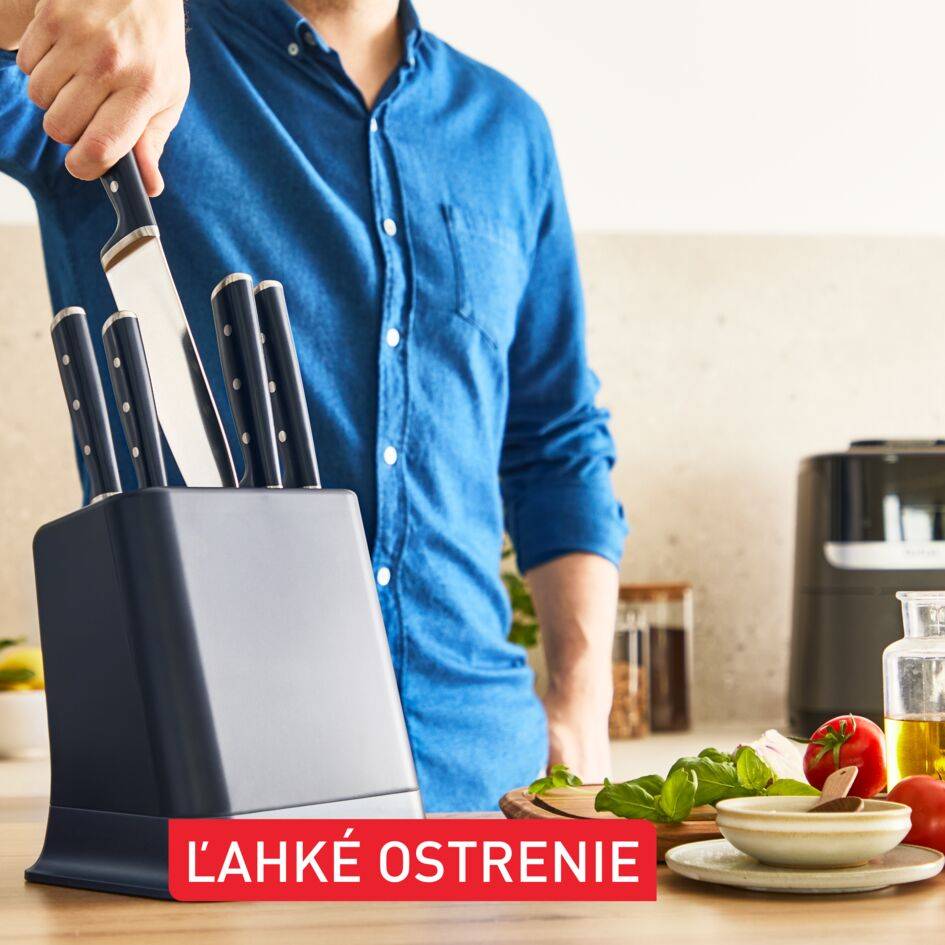 Súprava kuchynských nožov a blok na nože s integrovanou brúskou Tefal EverSharp K297S644 5 ks