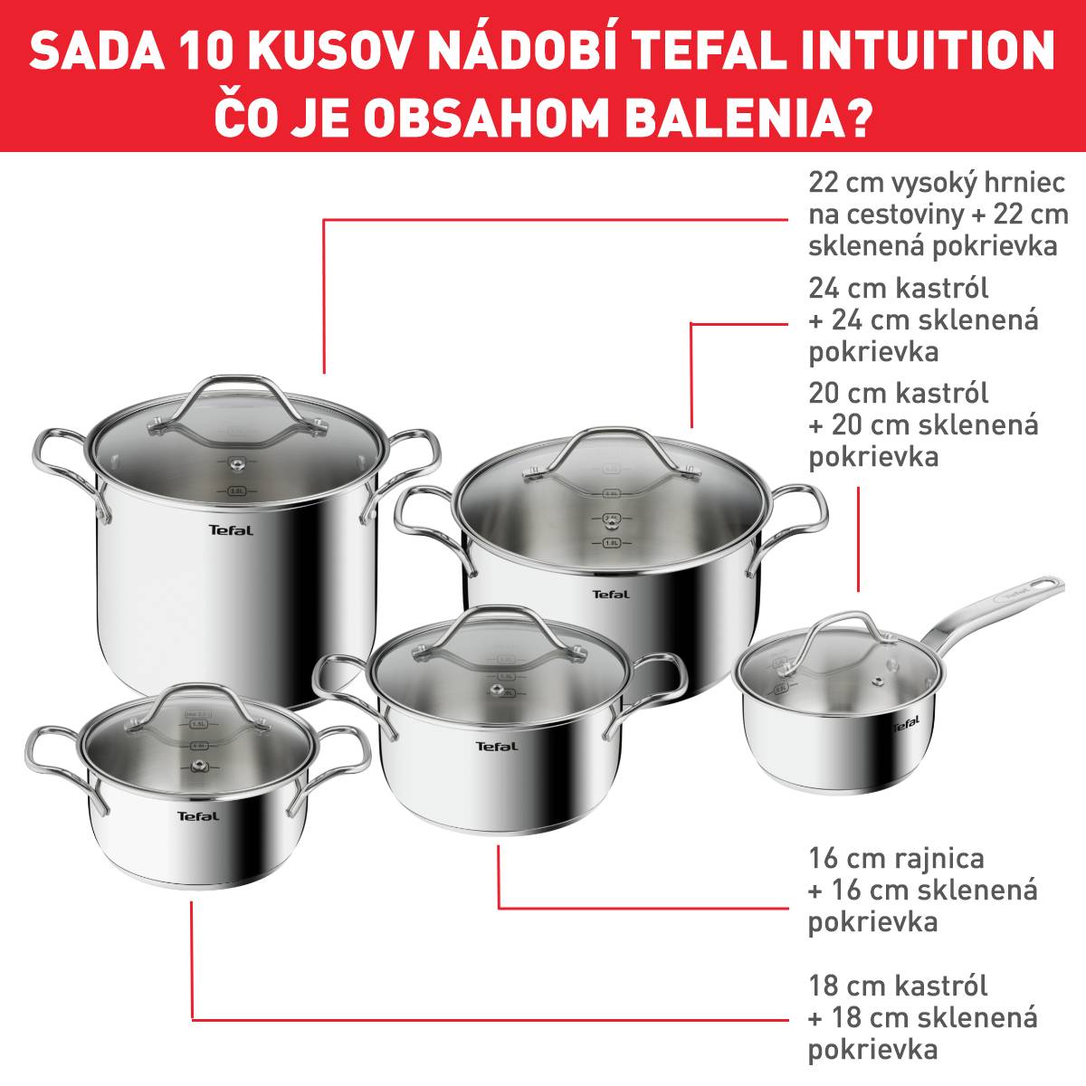Súprava riadu Tefal Intuition B864SA74 10 ks